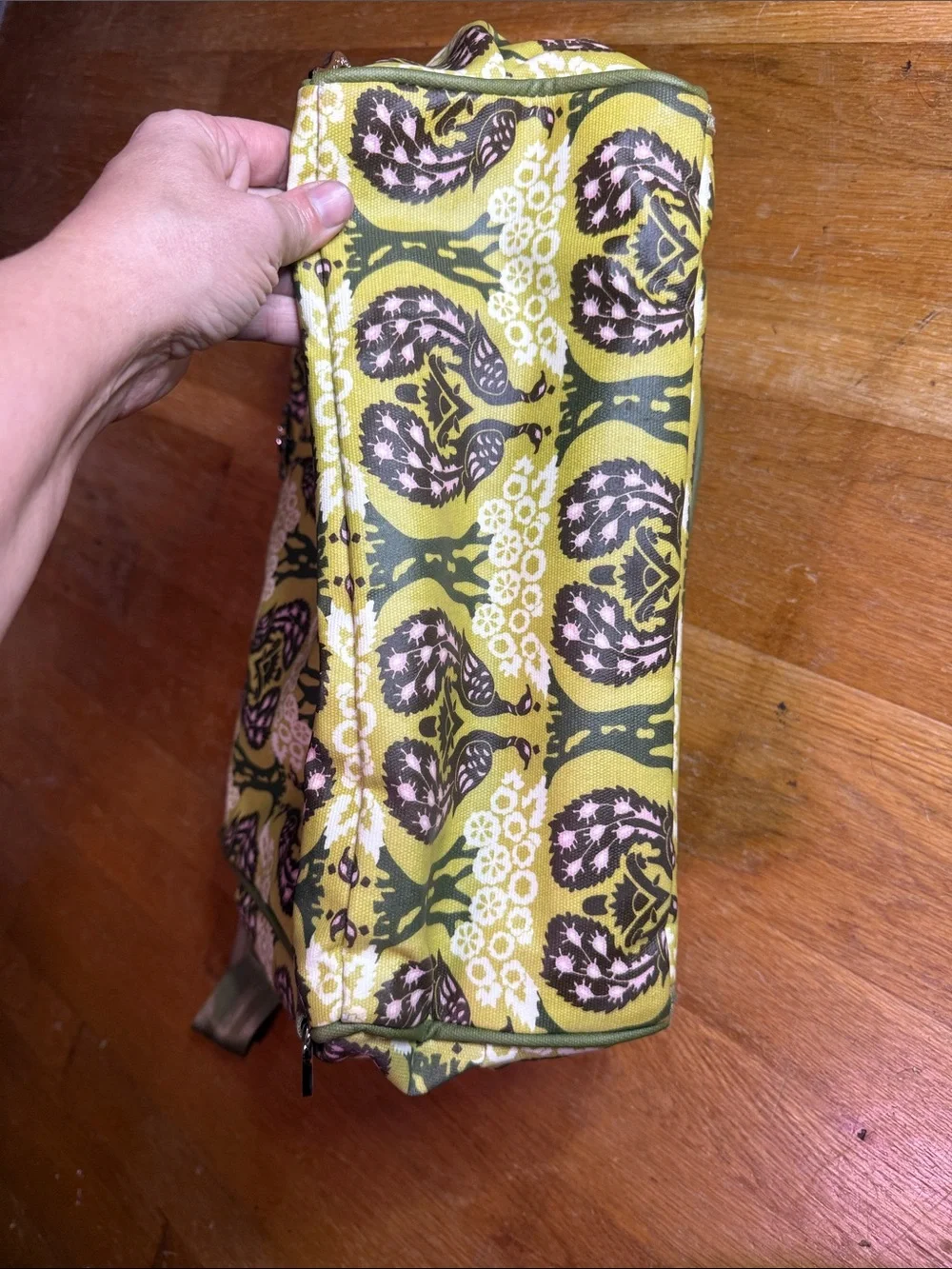 Petunia Pickle Bottom Olive Green Printed Messenger Bag with Pink Accents